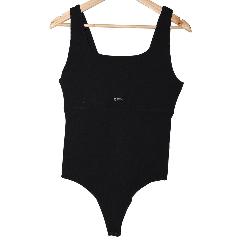Abercrombie & Fitch Soft A&F Collection Black Ribbed Knit Cutout Bodysuit Size L